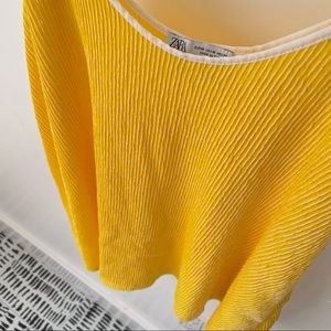 Zara top size M Bright yellow with white trim and straps, ribbed loose fitting